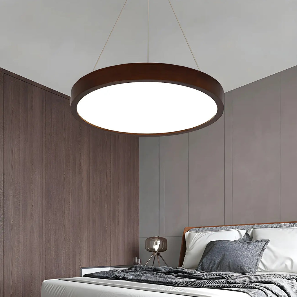 Lustre cylindrique en bois marron à LED moderne à intensité variable