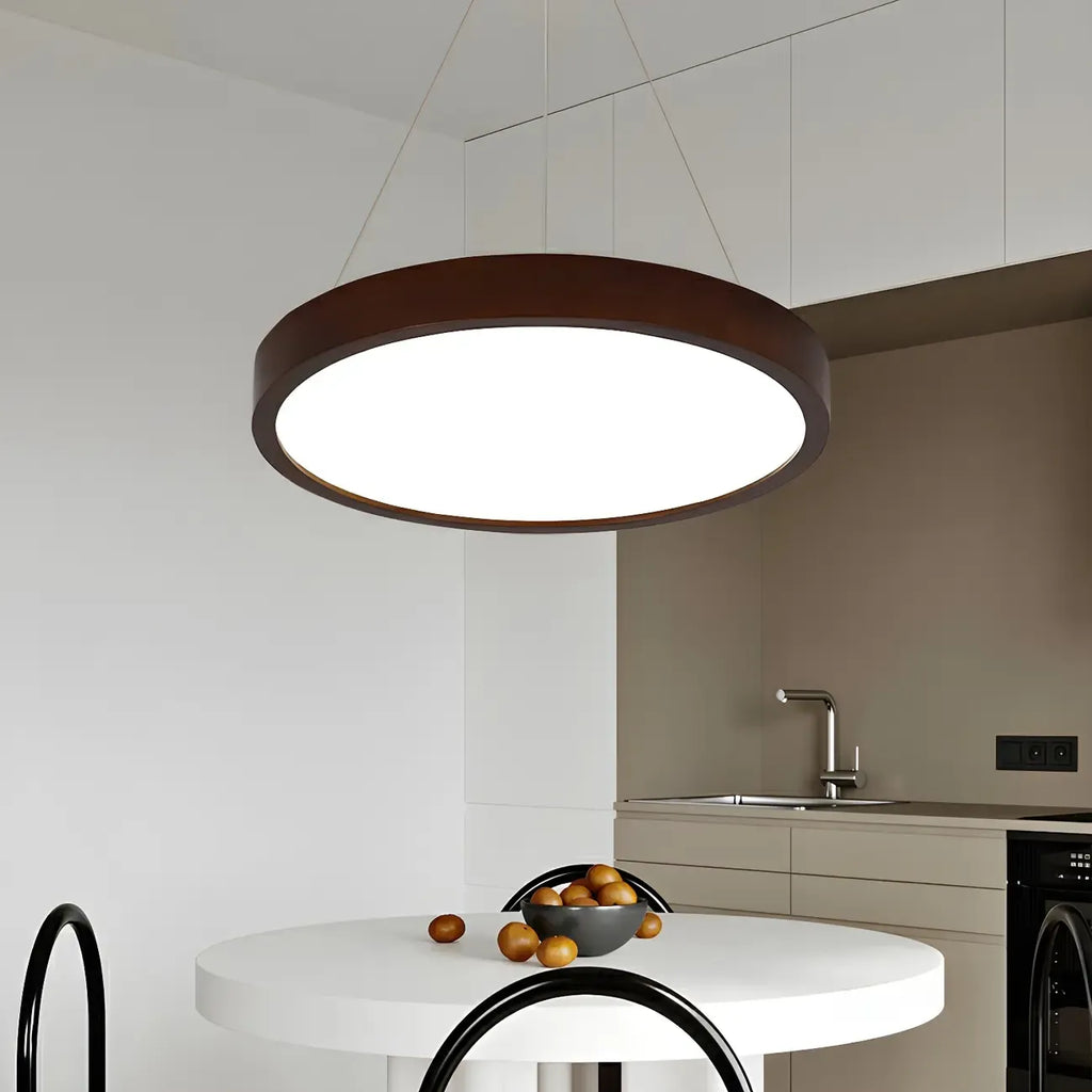 Lustre cylindrique en bois marron à LED moderne à intensité variable