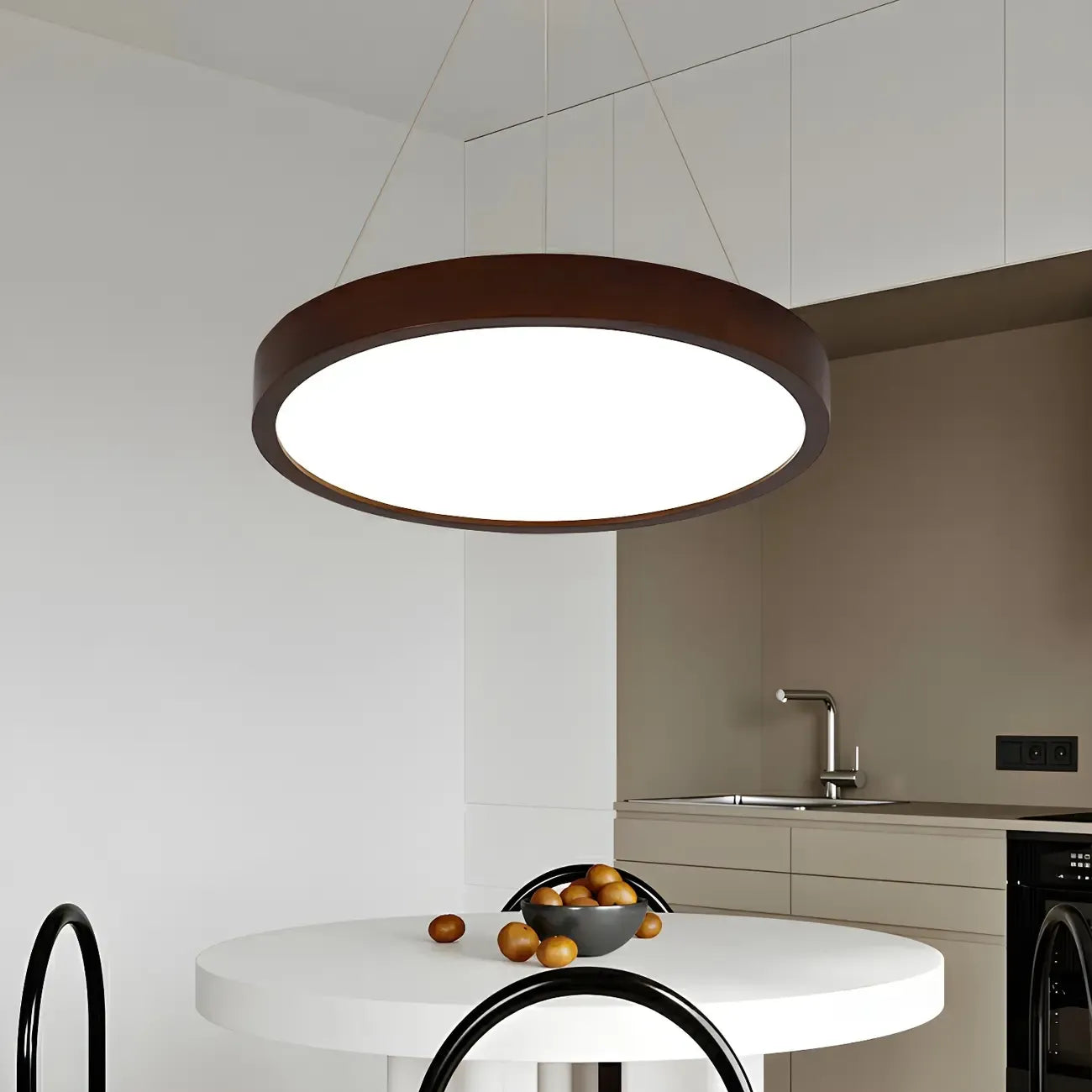 Lustre cylindrique en bois marron à LED moderne à intensité variable