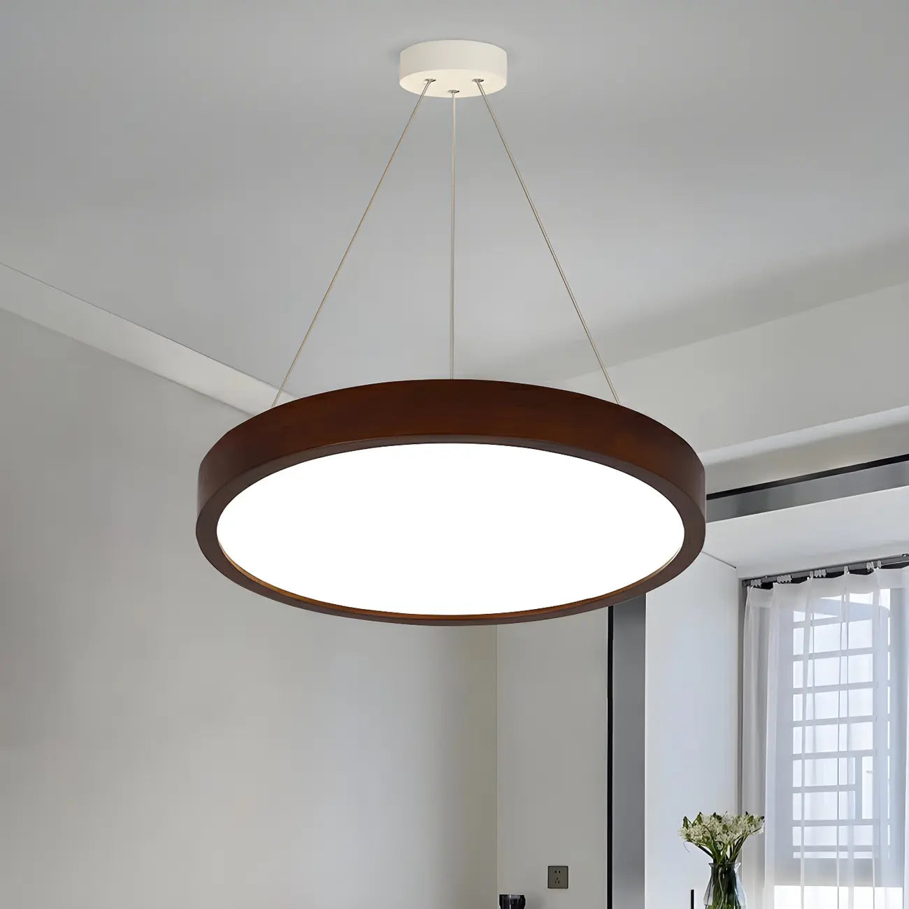 Lustre cylindrique en bois marron à LED moderne à intensité variable