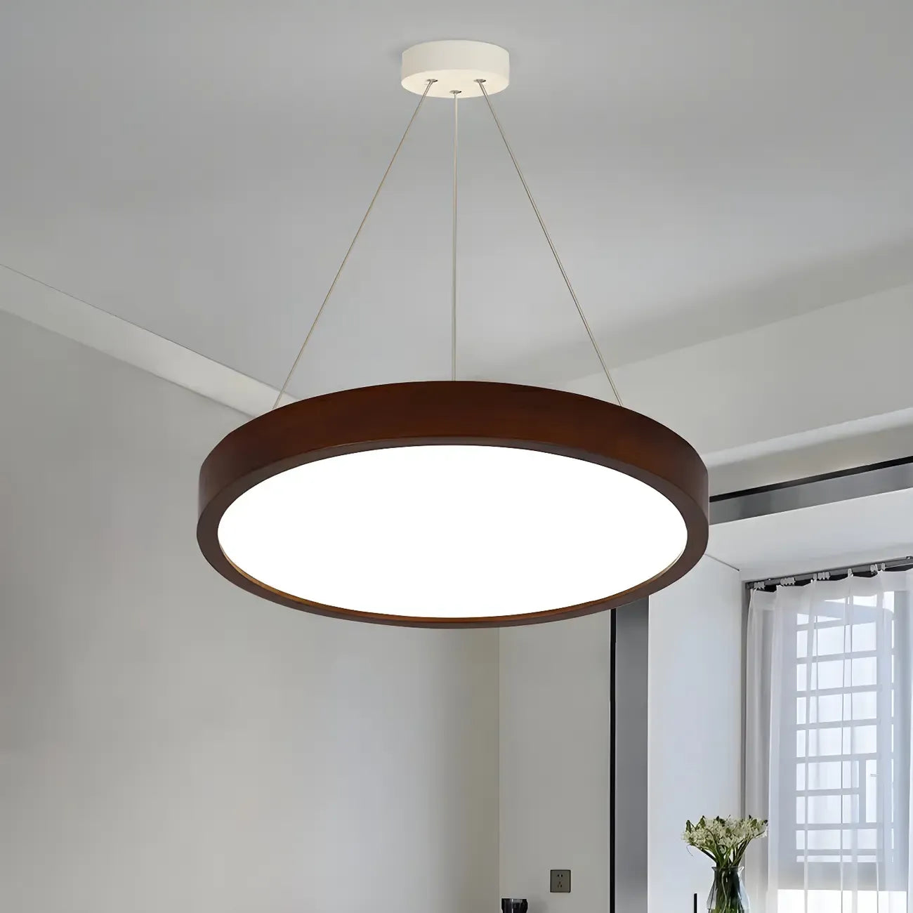Lustre cylindrique en bois marron à LED moderne à intensité variable