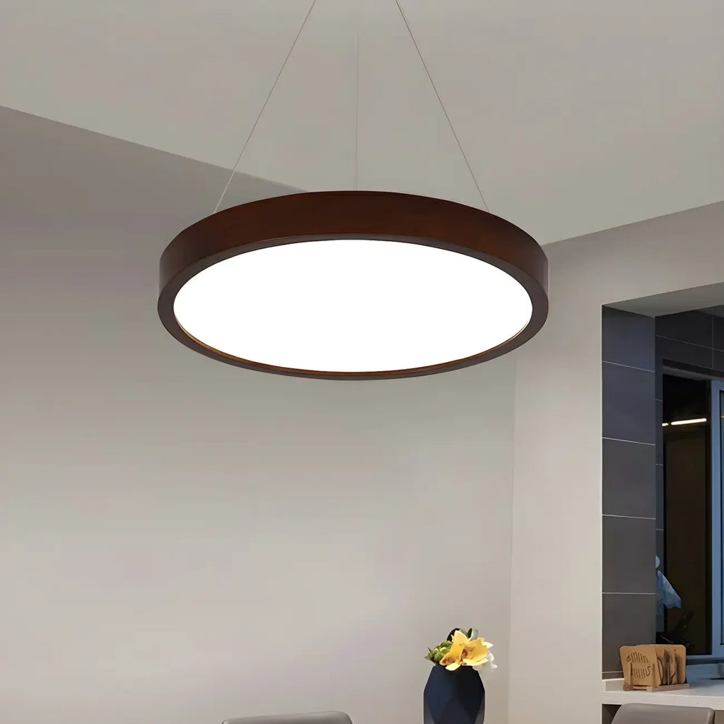 Lustre cylindrique en bois marron à LED moderne à intensité variable