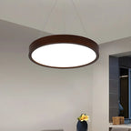 Lustre cylindrique en bois marron à LED moderne à intensité variable