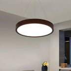 Lustre cylindrique en bois marron à LED moderne à intensité variable