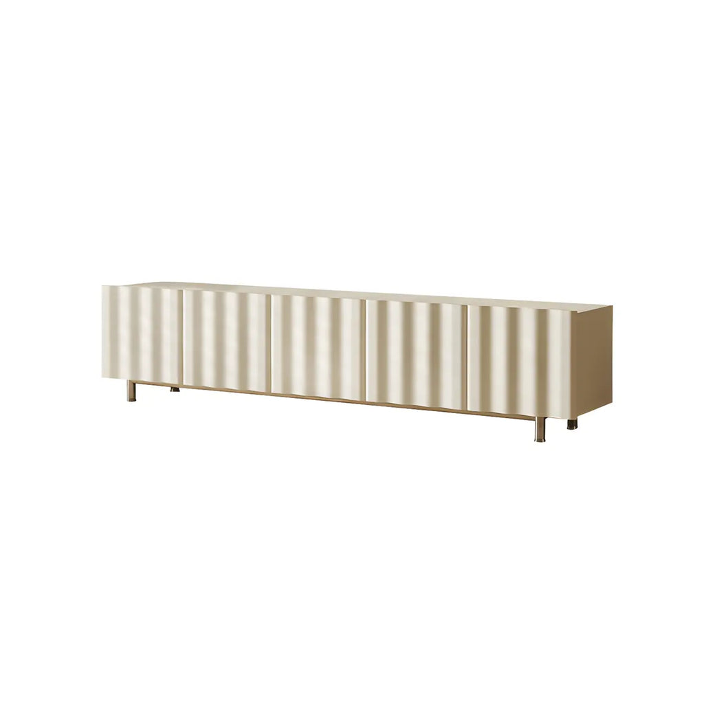 Meuble TV moderne en bois blanc texturé ondulé avec rangement