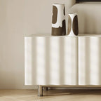 Meuble TV moderne en bois blanc texturé ondulé avec rangement
