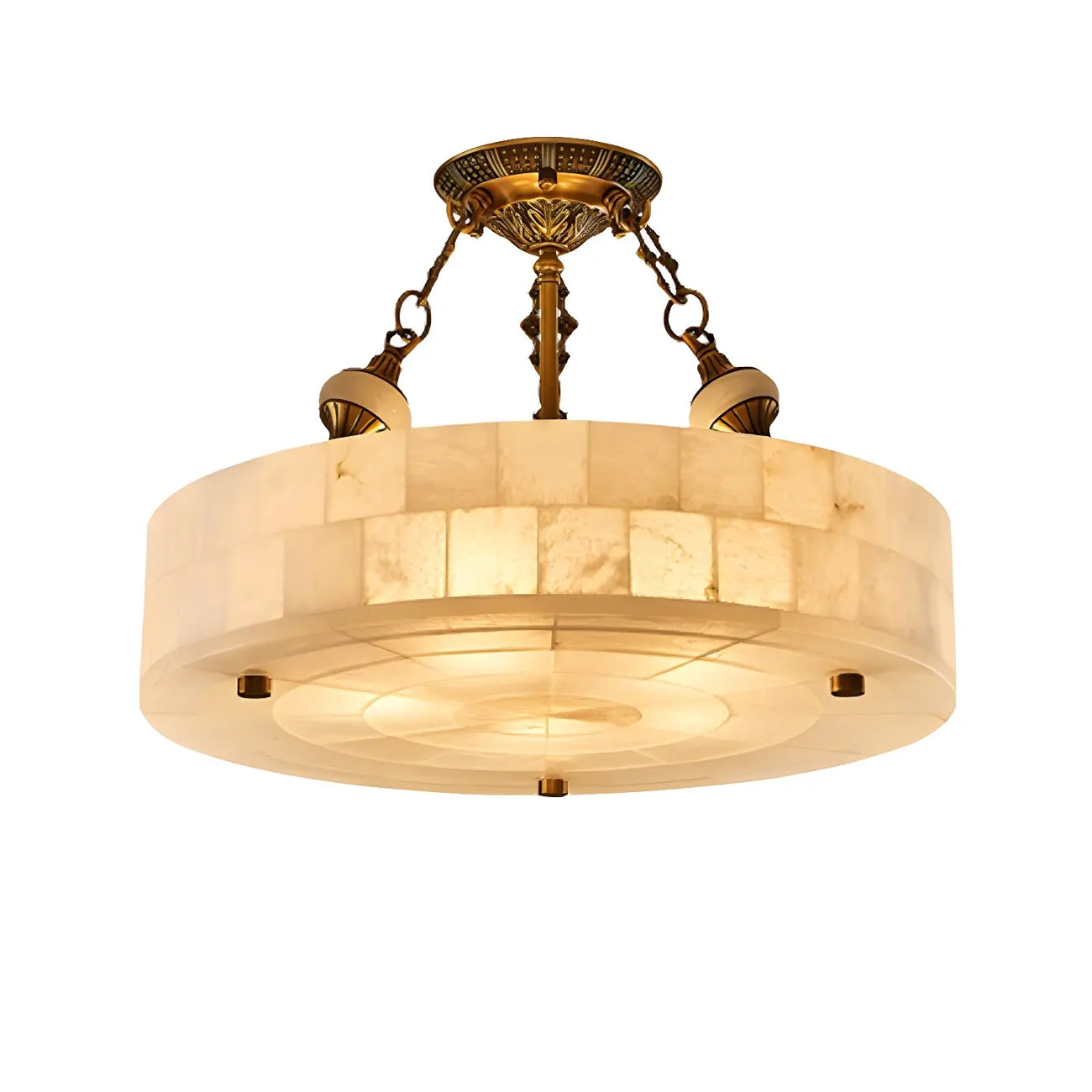 Luxueux lustre cylindrique en albâtre doré