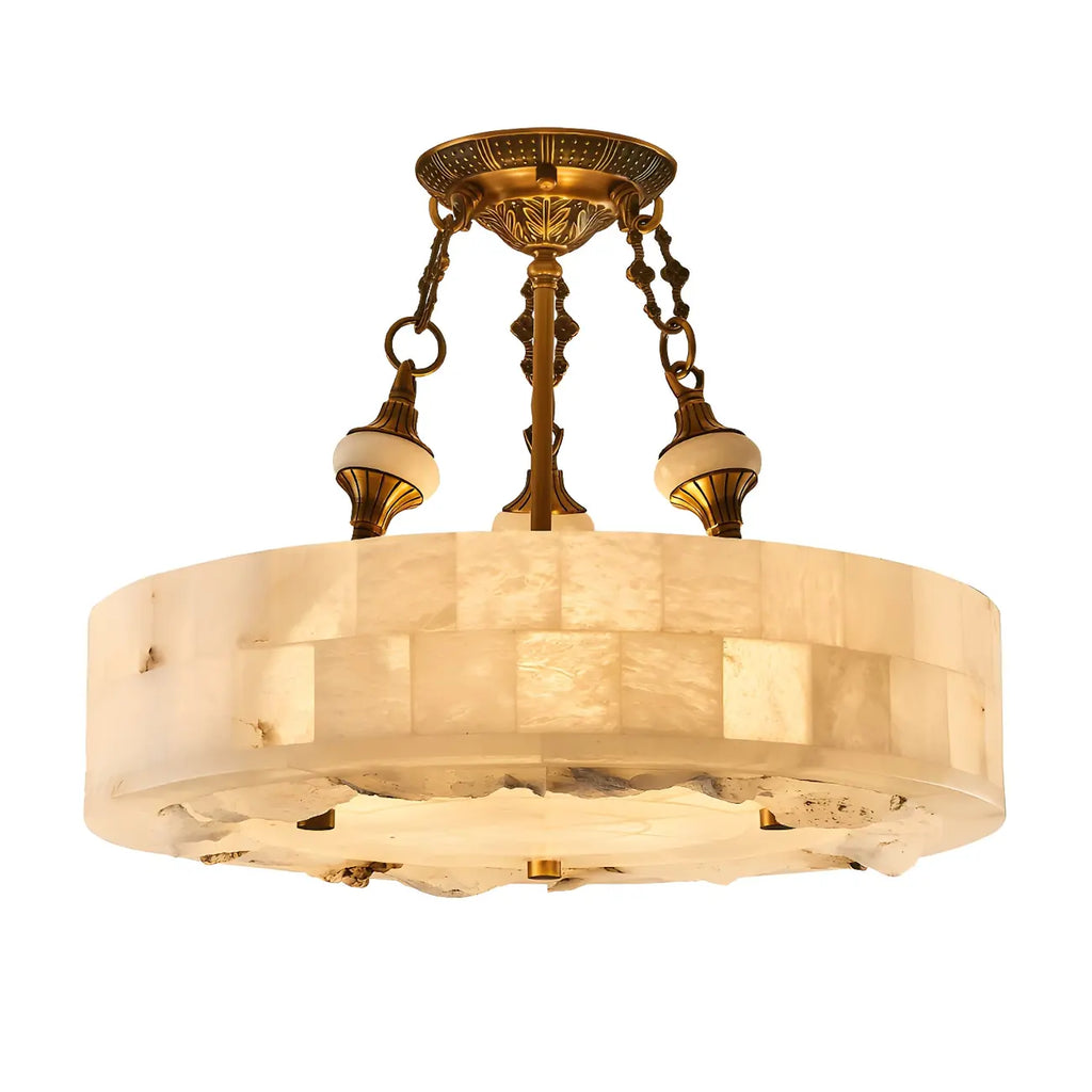 Luxueux lustre cylindrique en albâtre doré