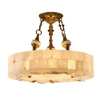 Luxueux lustre cylindrique en albâtre doré