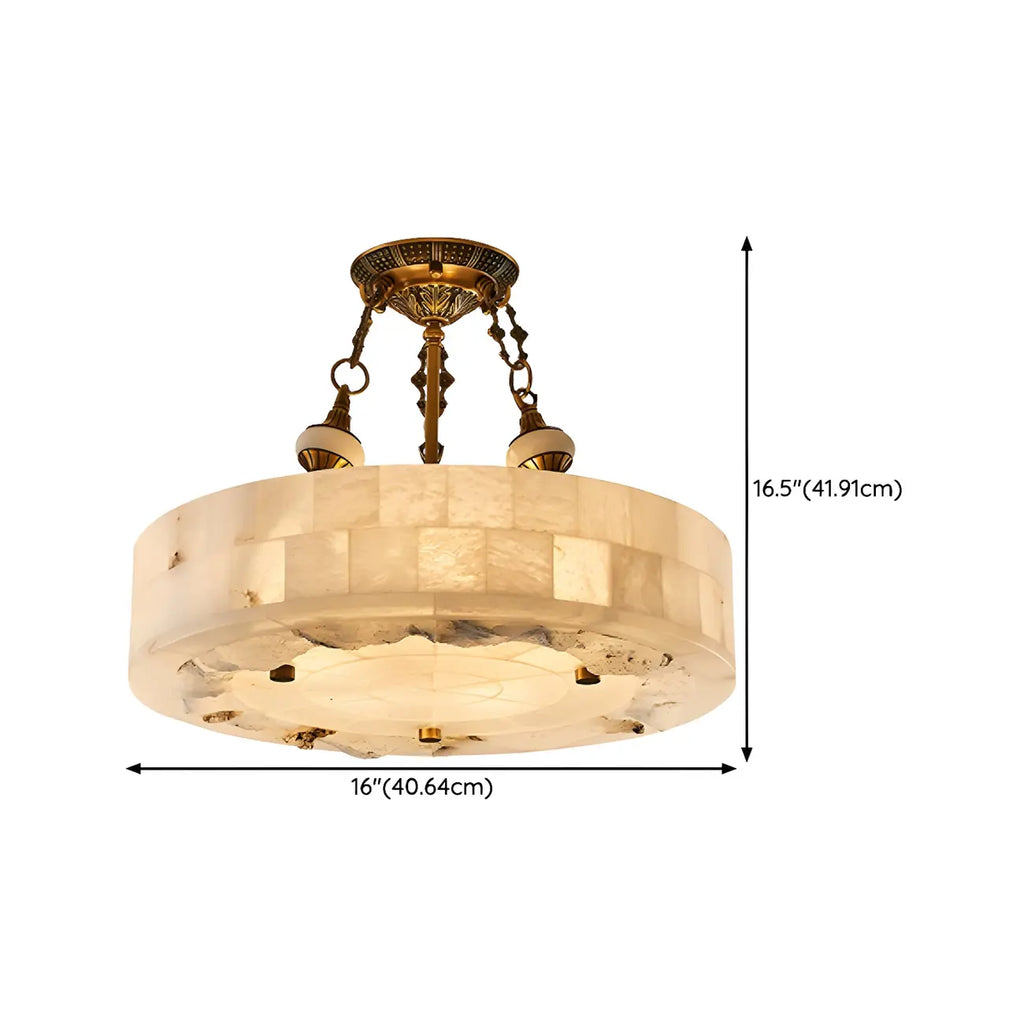 Luxueux lustre cylindrique en albâtre doré
