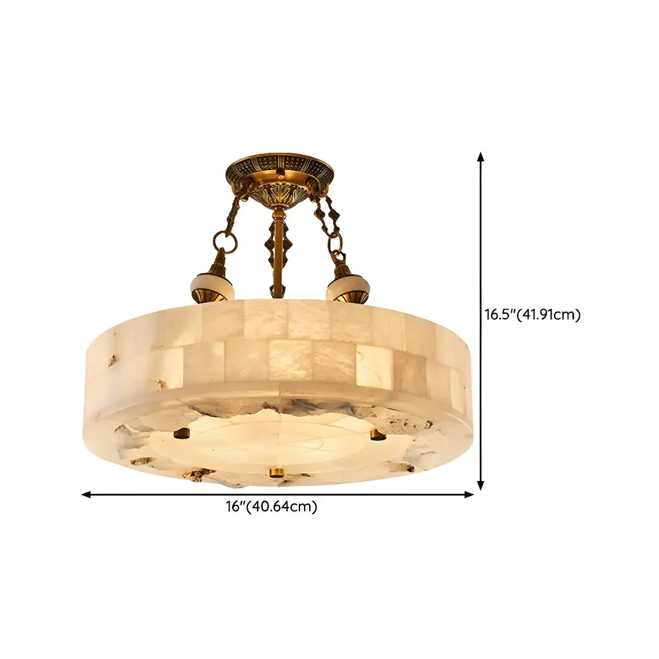 Luxueux lustre cylindrique en albâtre doré