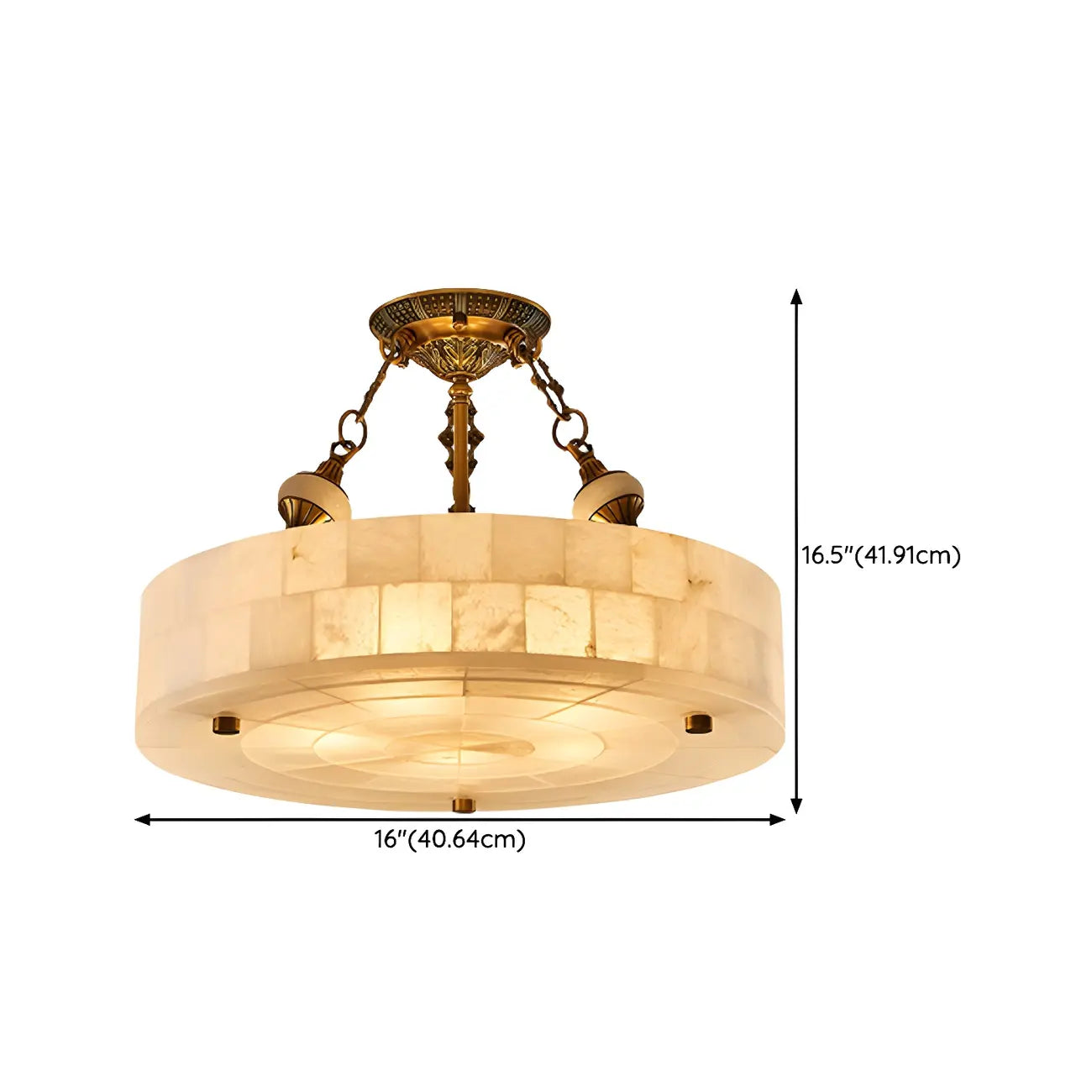 Luxueux lustre cylindrique en albâtre doré