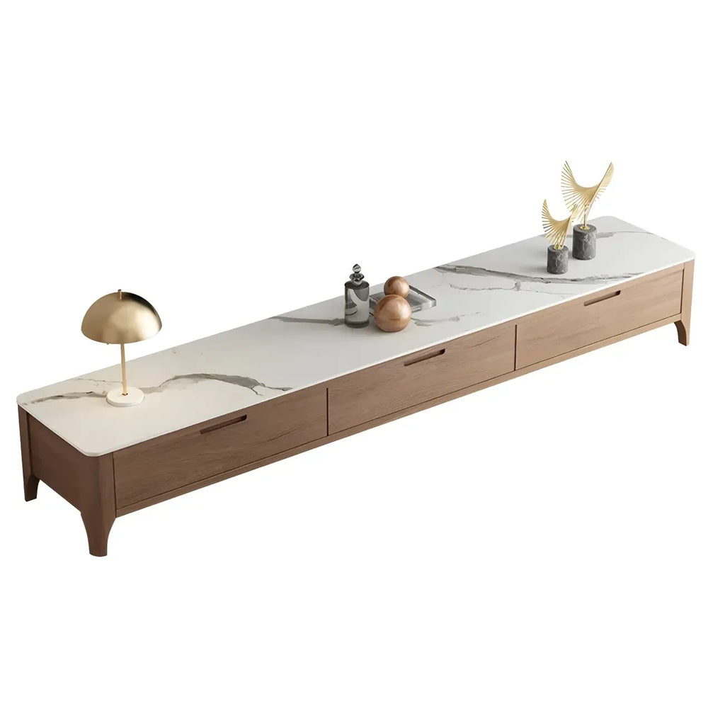 Mobile TV da 71 pollici in pietra marrone con cassetti e gestione cavi