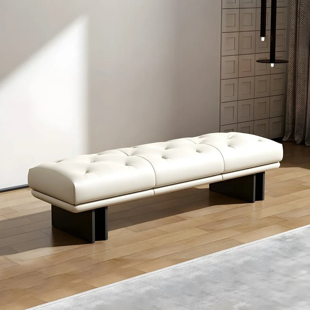 Banc de chambre minimaliste en cuir véritable jaune capitonné