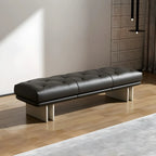 Banc de chambre minimaliste en cuir véritable jaune capitonné