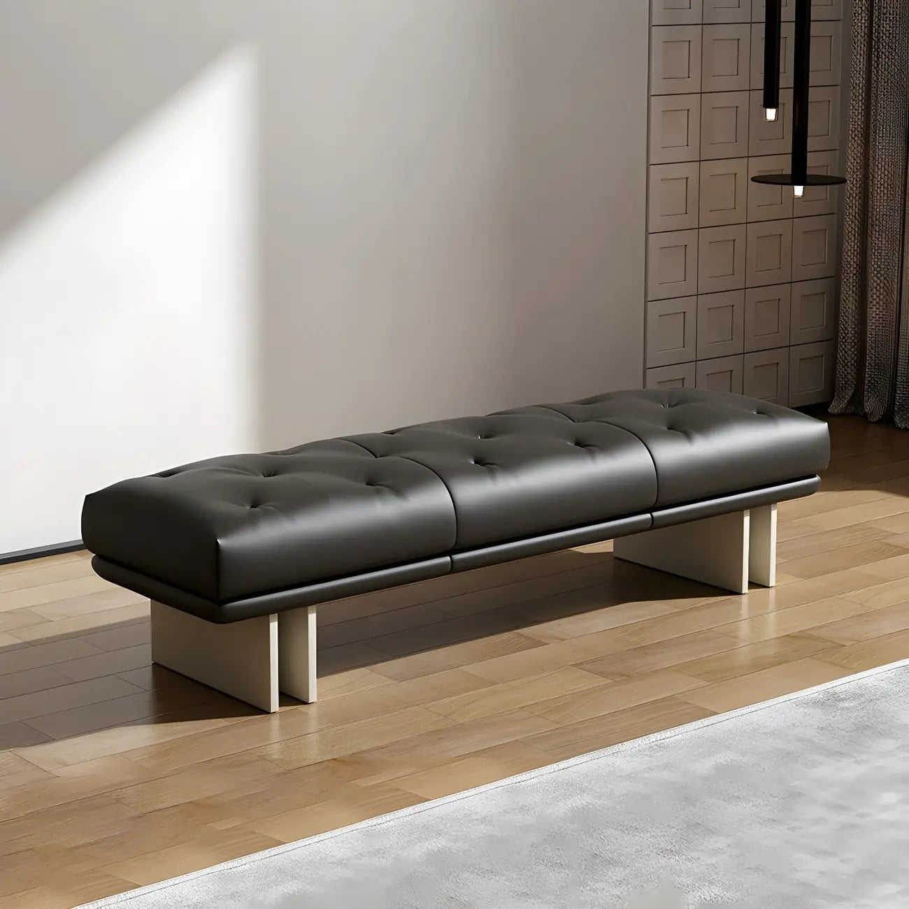Banc de chambre minimaliste en cuir véritable jaune capitonné