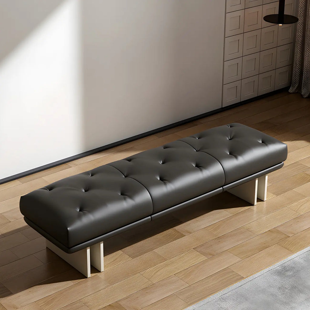 Banc de chambre minimaliste en cuir véritable jaune capitonné