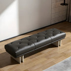 Banc de chambre minimaliste en cuir véritable jaune capitonné
