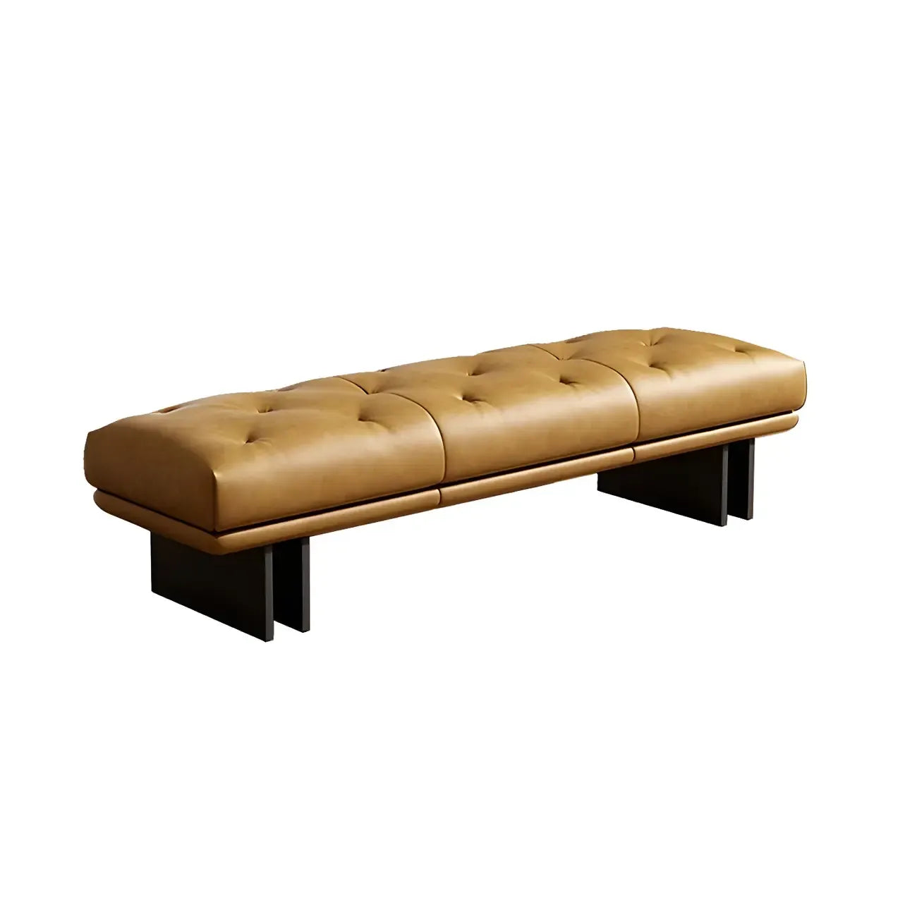 Banc de chambre minimaliste en cuir véritable jaune capitonné