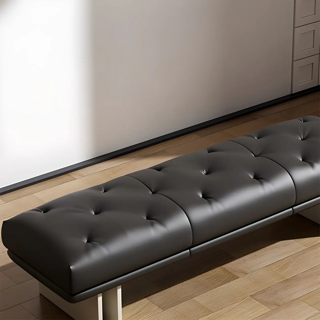 Banc de chambre minimaliste en cuir véritable jaune capitonné