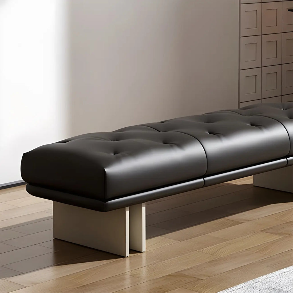 Banc de chambre minimaliste en cuir véritable jaune capitonné