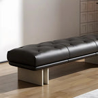 Banc de chambre minimaliste en cuir véritable jaune capitonné