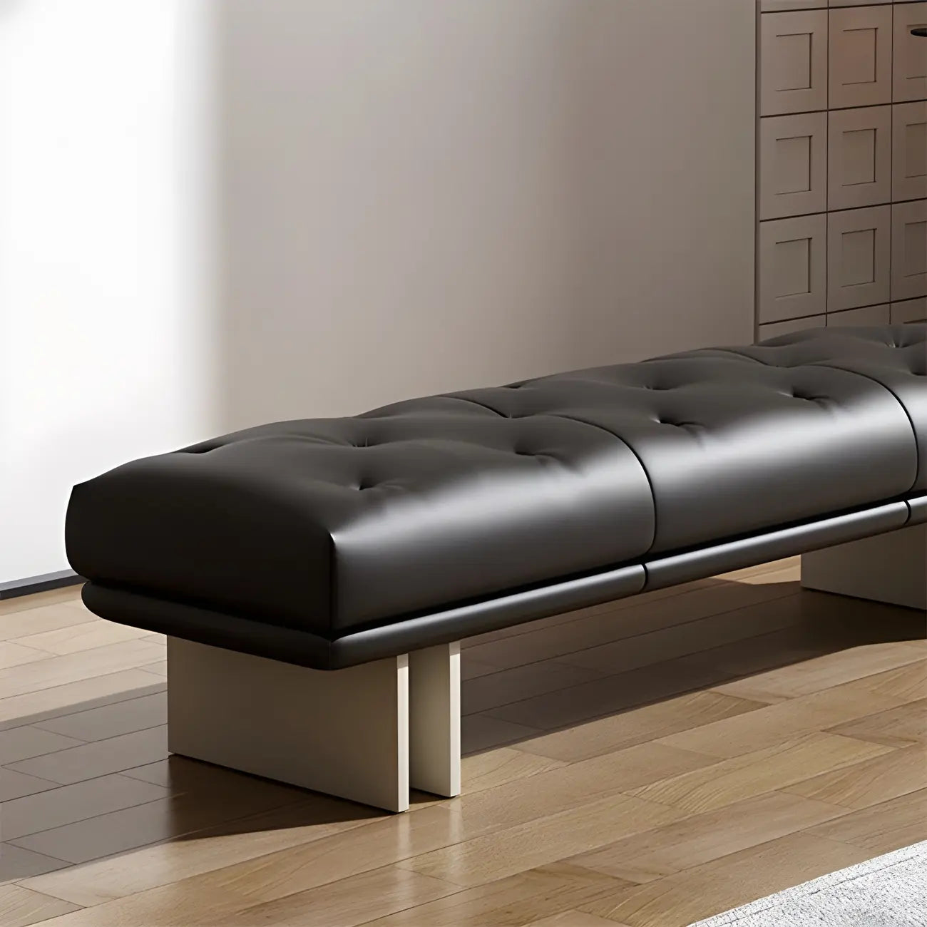 Banc de chambre minimaliste en cuir véritable jaune capitonné