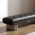 Banc de chambre minimaliste en cuir véritable jaune capitonné