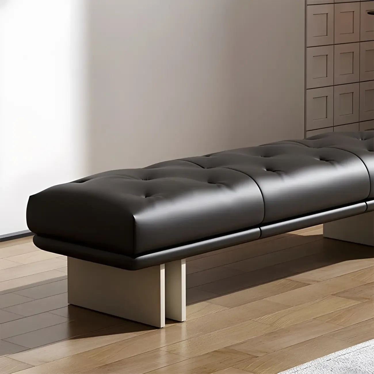 Banc de chambre minimaliste en cuir véritable jaune capitonné