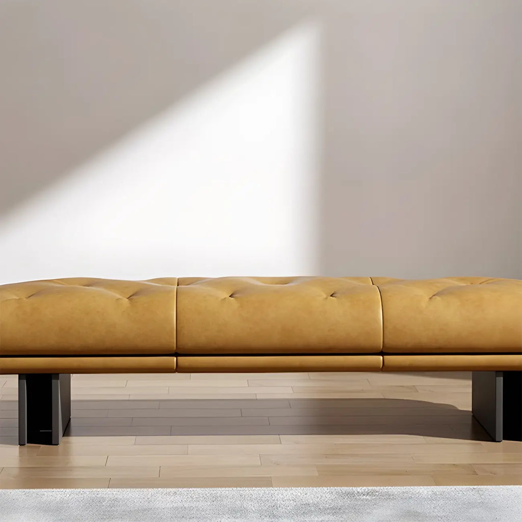 Banc de chambre minimaliste en cuir véritable jaune capitonné