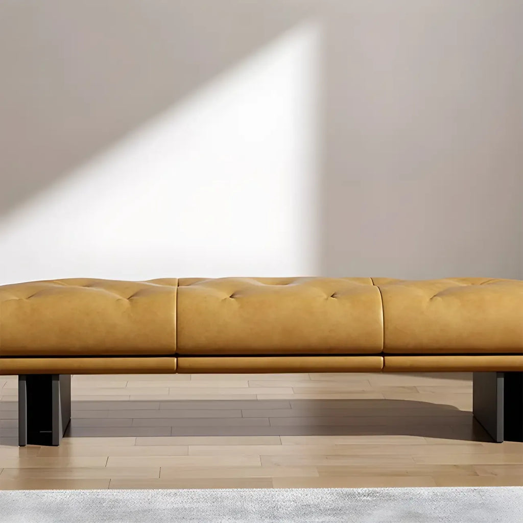 Banc de chambre minimaliste en cuir véritable jaune capitonné