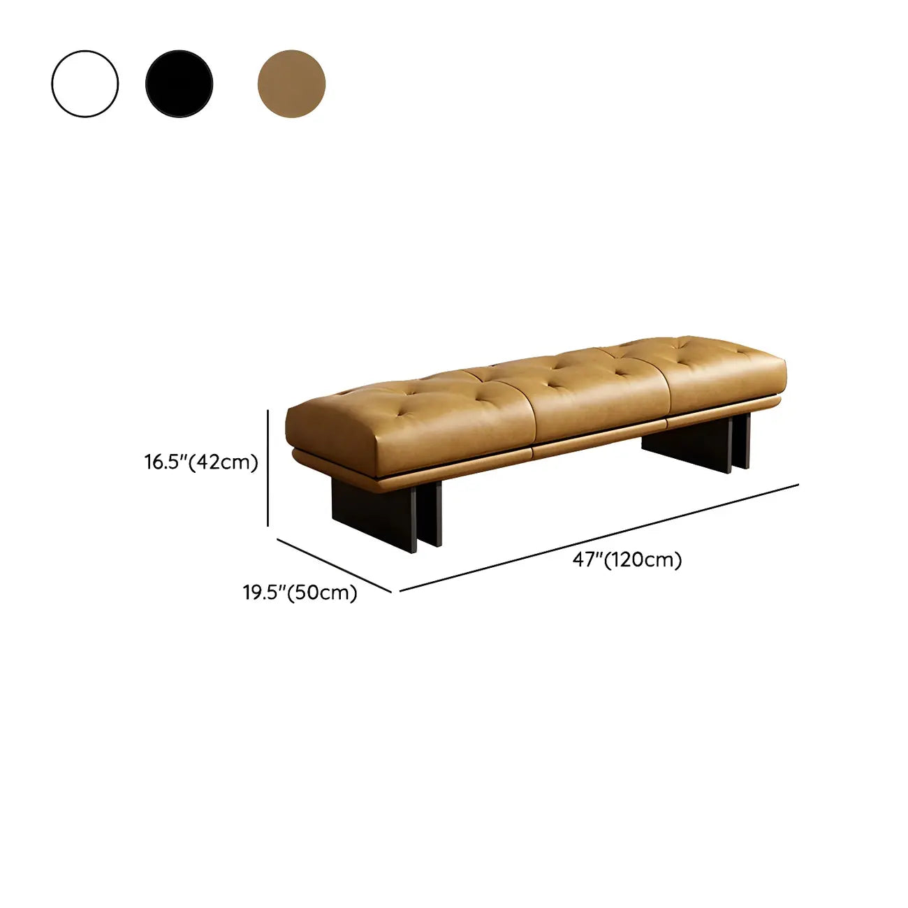 Banc de chambre minimaliste en cuir véritable jaune capitonné