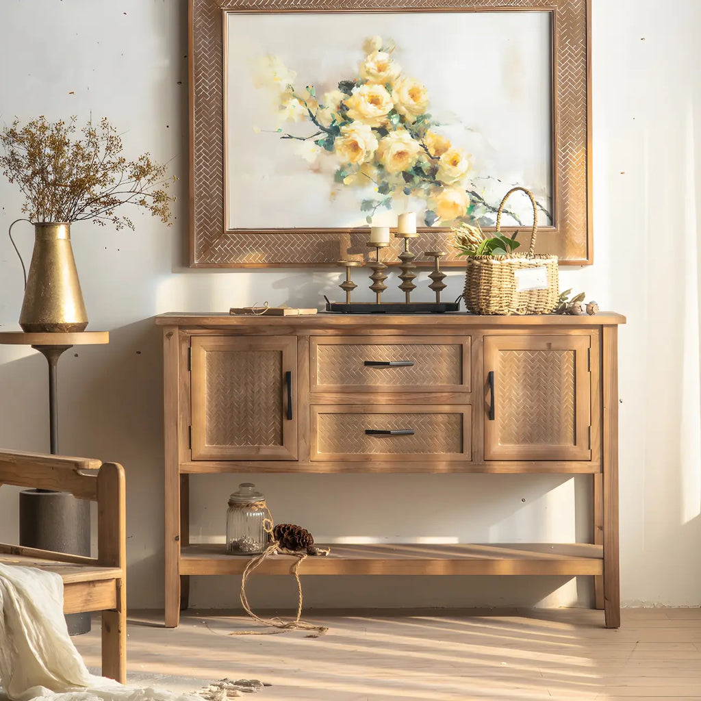 Console d'entrée rustique en bois brun avec tiroirs