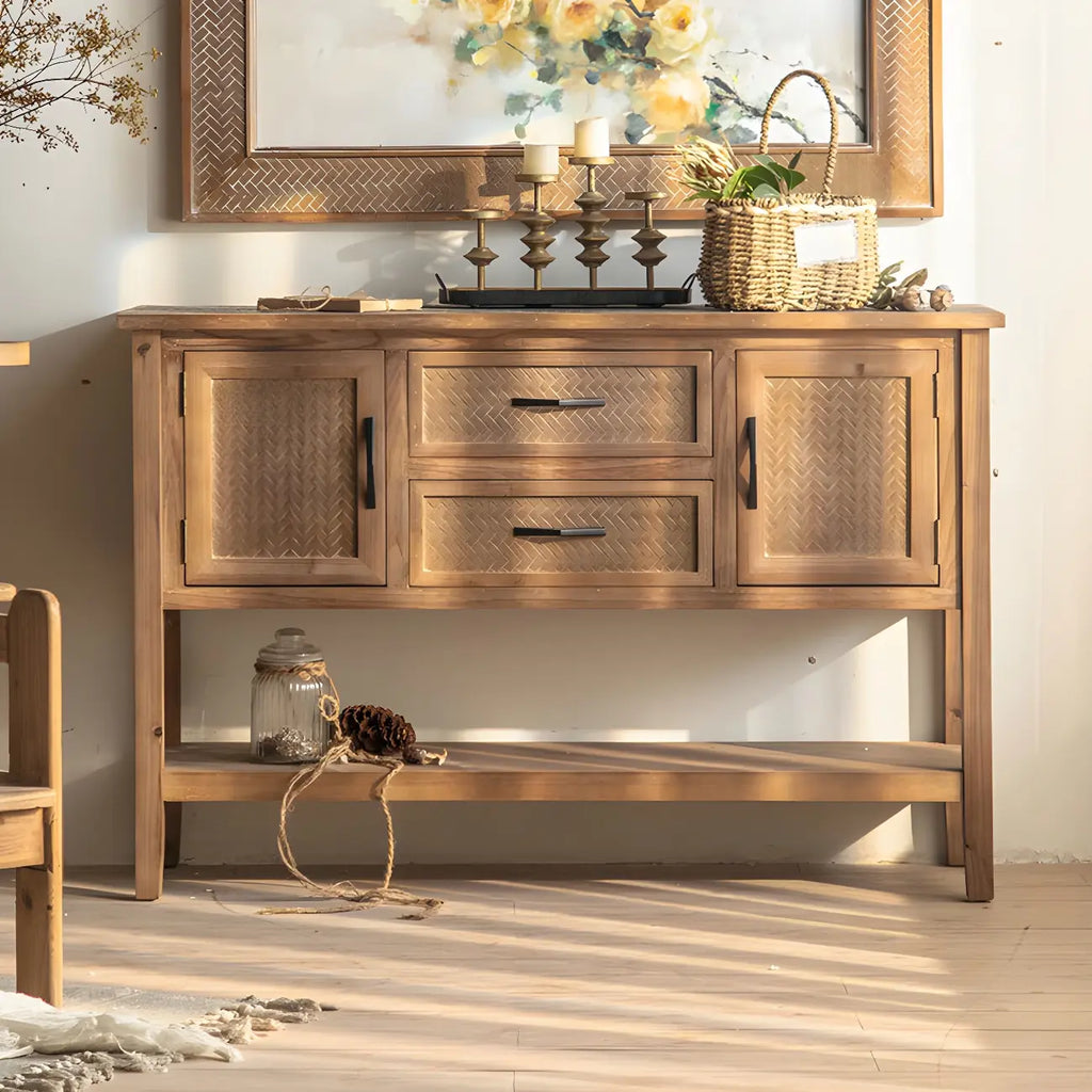 Console d'entrée rustique en bois brun avec tiroirs