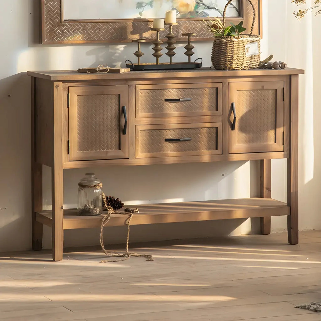 Console d'entrée rustique en bois brun avec tiroirs