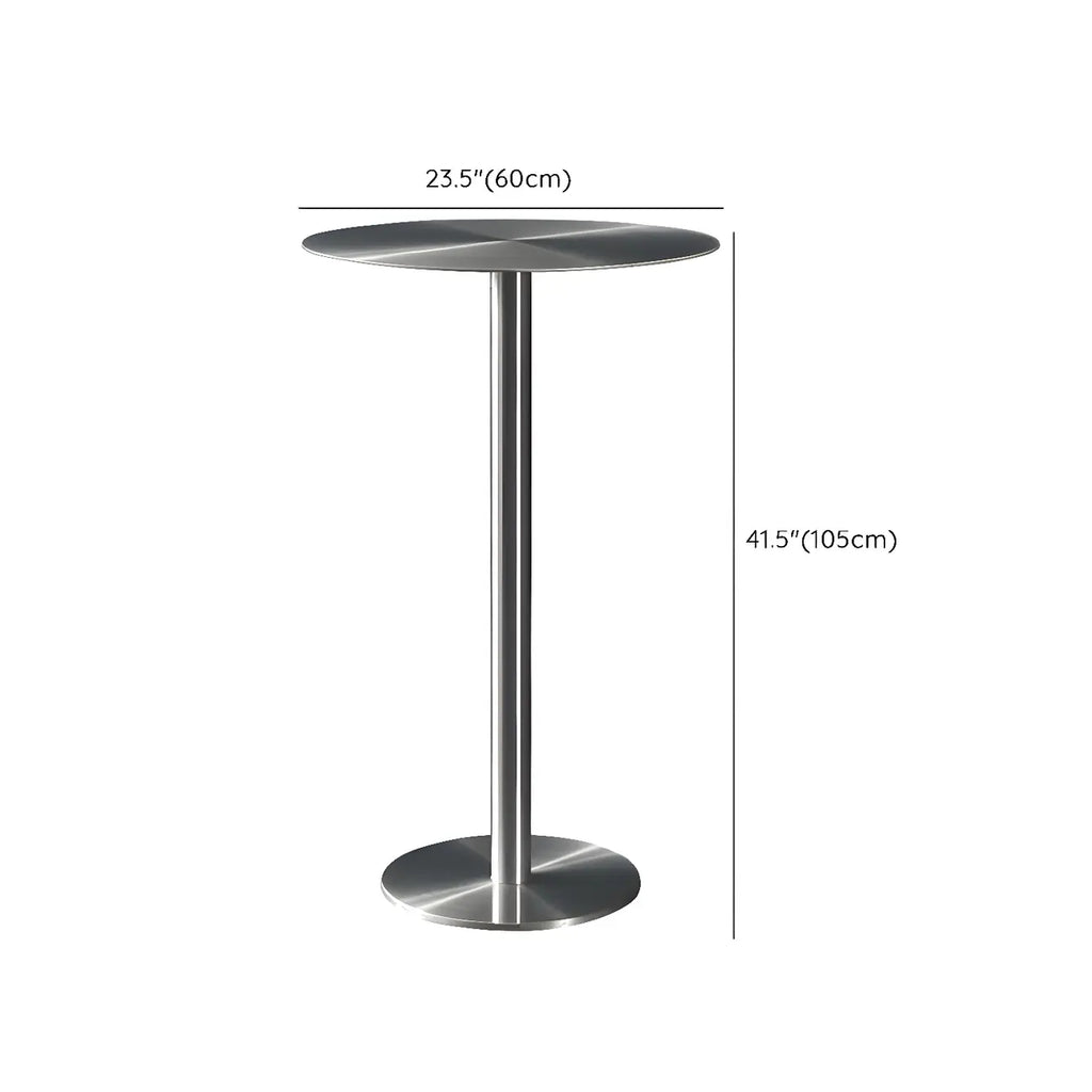 Tables de bar rondes sur pied en métal argenté de style industriel
