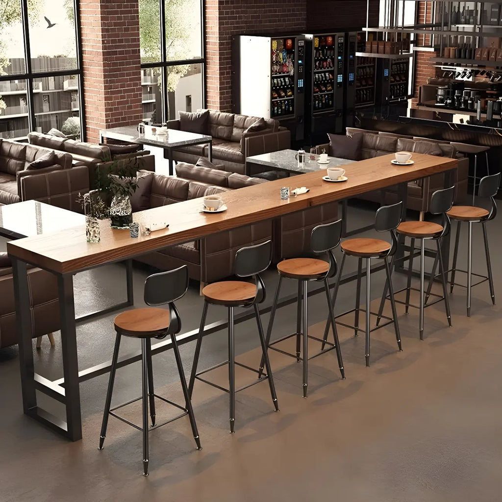 Tables de bar industrielles en pin brun, bois et métal, tréteaux