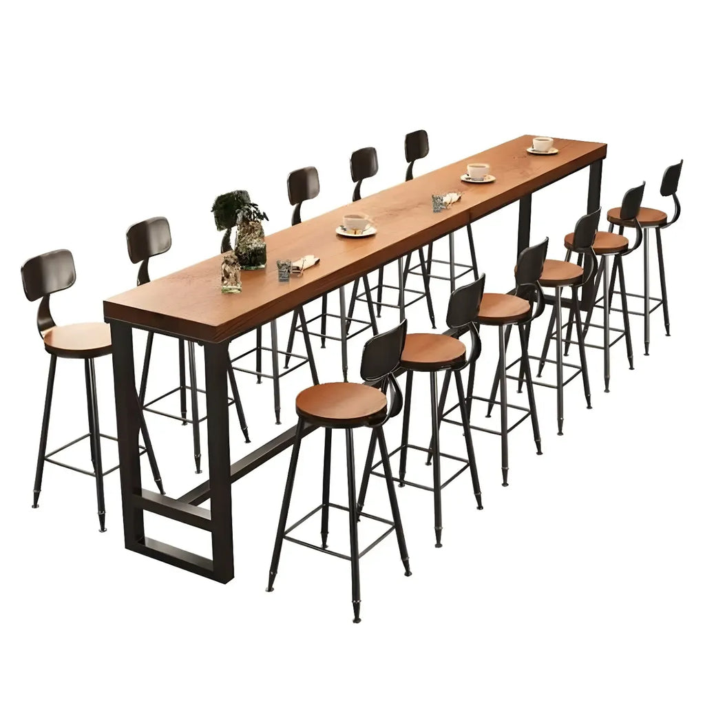 Tables de bar industrielles en pin brun, bois et métal, tréteaux