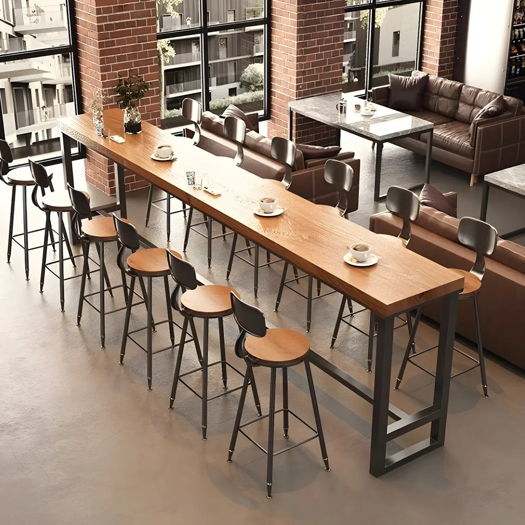 Tables de bar industrielles en pin brun, bois et métal, tréteaux