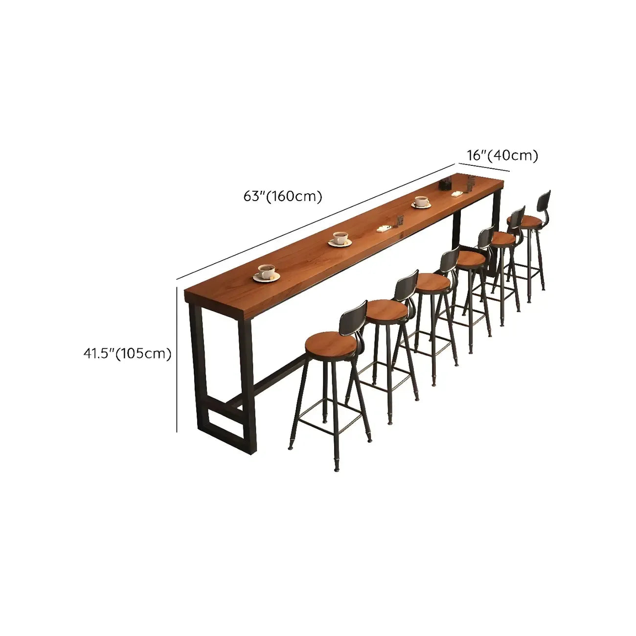 Tables de bar industrielles en pin brun, bois et métal, tréteaux