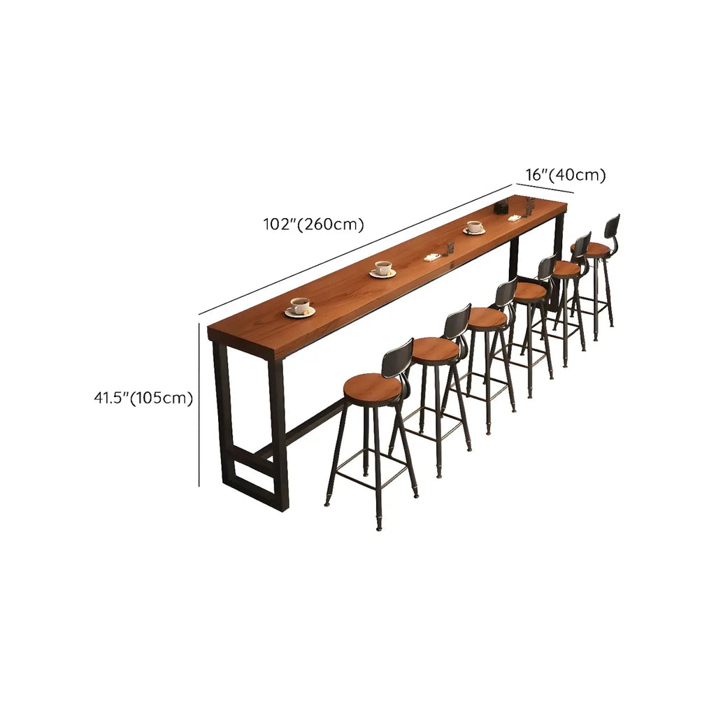 Tables de bar industrielles en pin brun, bois et métal, tréteaux