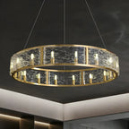 Lampadario a cerchio in ottone e vetro moderno a 16 luci regolabile in altezza