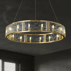 Lampadario a cerchio in ottone e vetro moderno a 16 luci regolabile in altezza