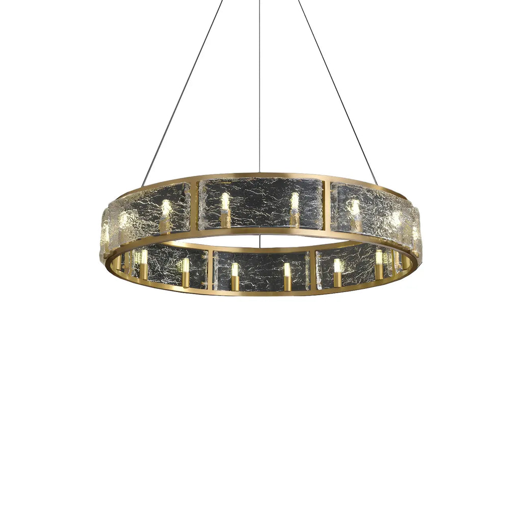 Lampadario a cerchio in ottone e vetro moderno a 16 luci regolabile in altezza