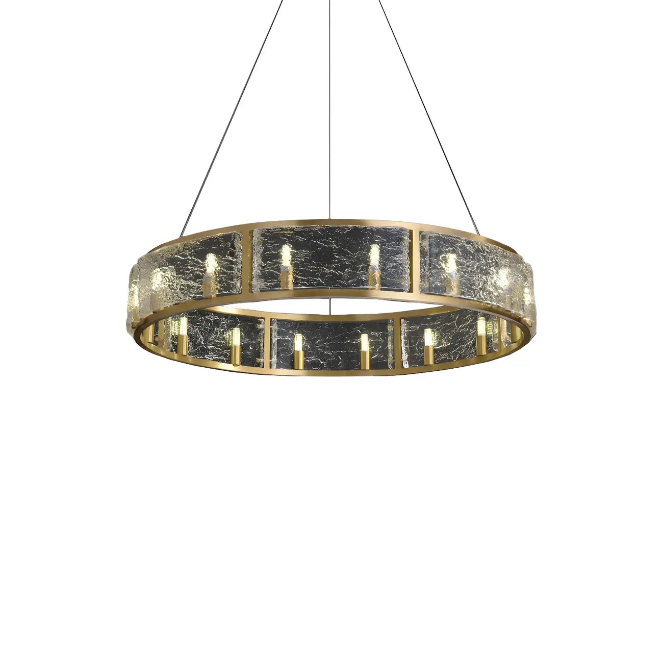 Lampadario a cerchio in ottone e vetro moderno a 16 luci regolabile in altezza