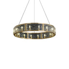 Lampadario a cerchio in ottone e vetro moderno a 16 luci regolabile in altezza