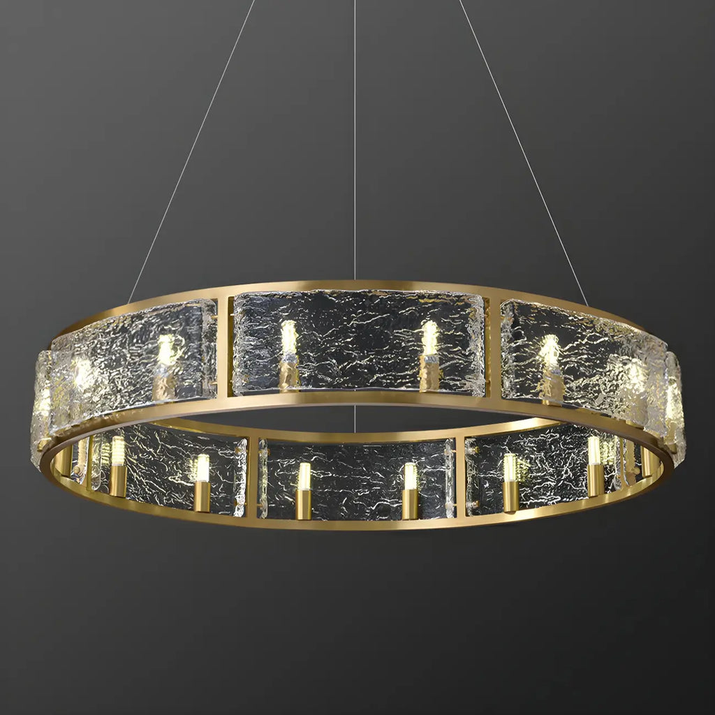 Lampadario a cerchio in ottone e vetro moderno a 16 luci regolabile in altezza