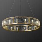 Lampadario a cerchio in ottone e vetro moderno a 16 luci regolabile in altezza