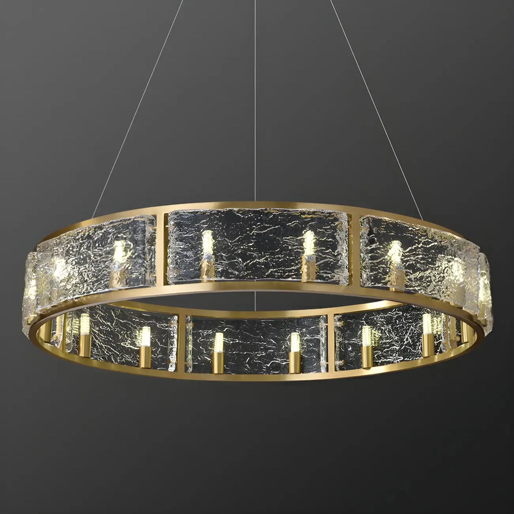 Lampadario a cerchio in ottone e vetro moderno a 16 luci regolabile in altezza