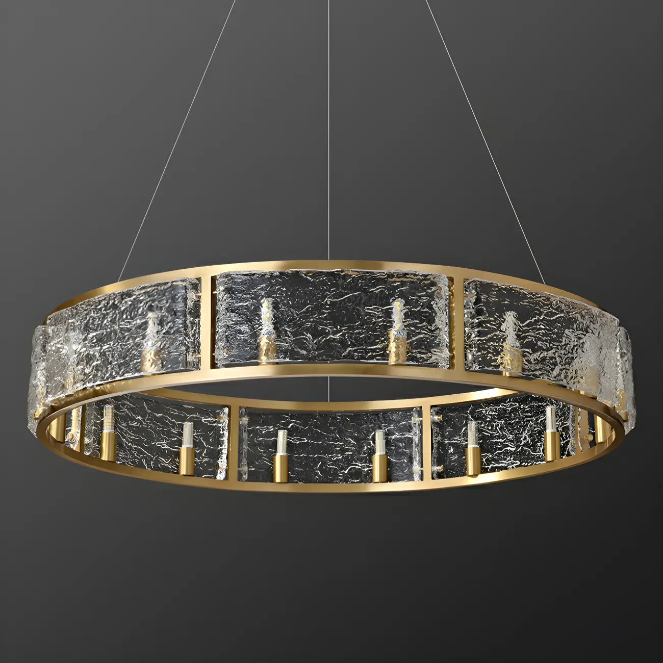 Lampadario a cerchio in ottone e vetro moderno a 16 luci regolabile in altezza